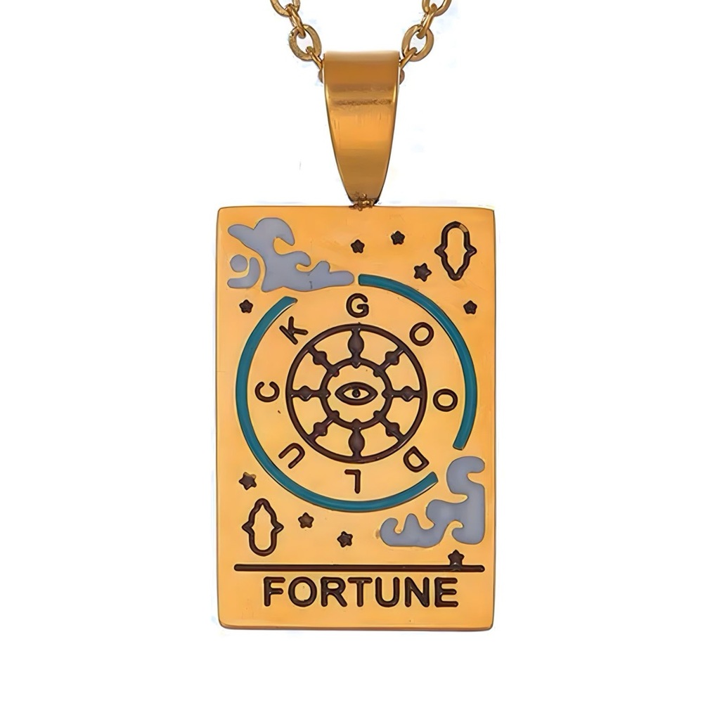 Fortune Engraved Enamel Tarot Card Necklace | Stainless Steel Pendant